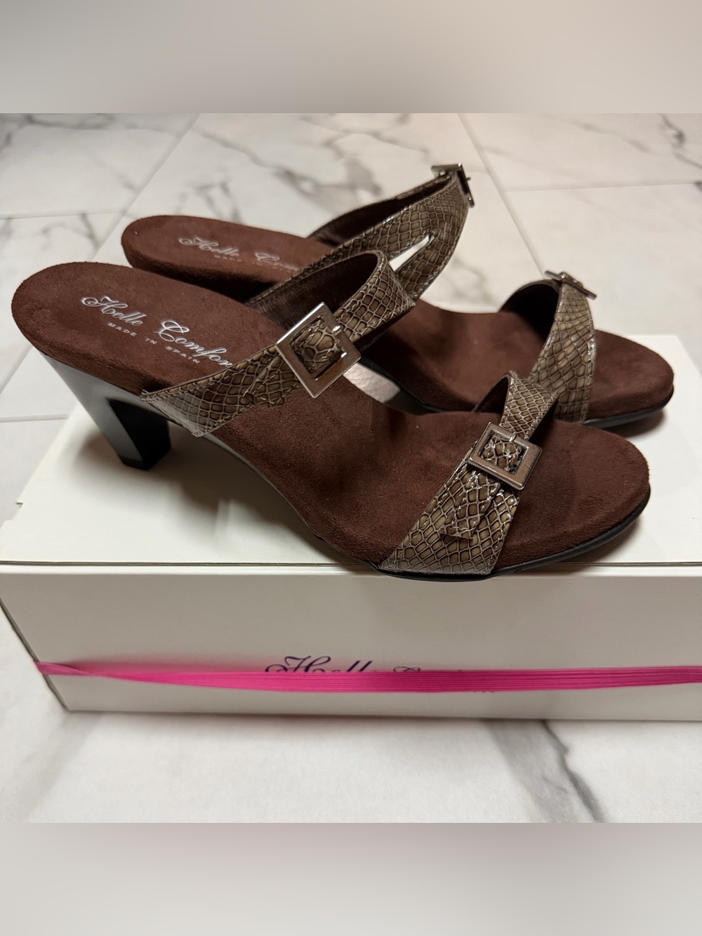 Brown Snake-Print Heeled Sandals Helle Comfort Size 39 Never Worn